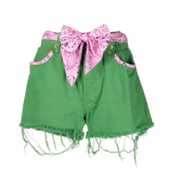 🆕Levi's MC2 Saint Barth Upcycled Green Cut Off Shorts Pink Paisley Belt LOOK!! - Picture 2 of 10